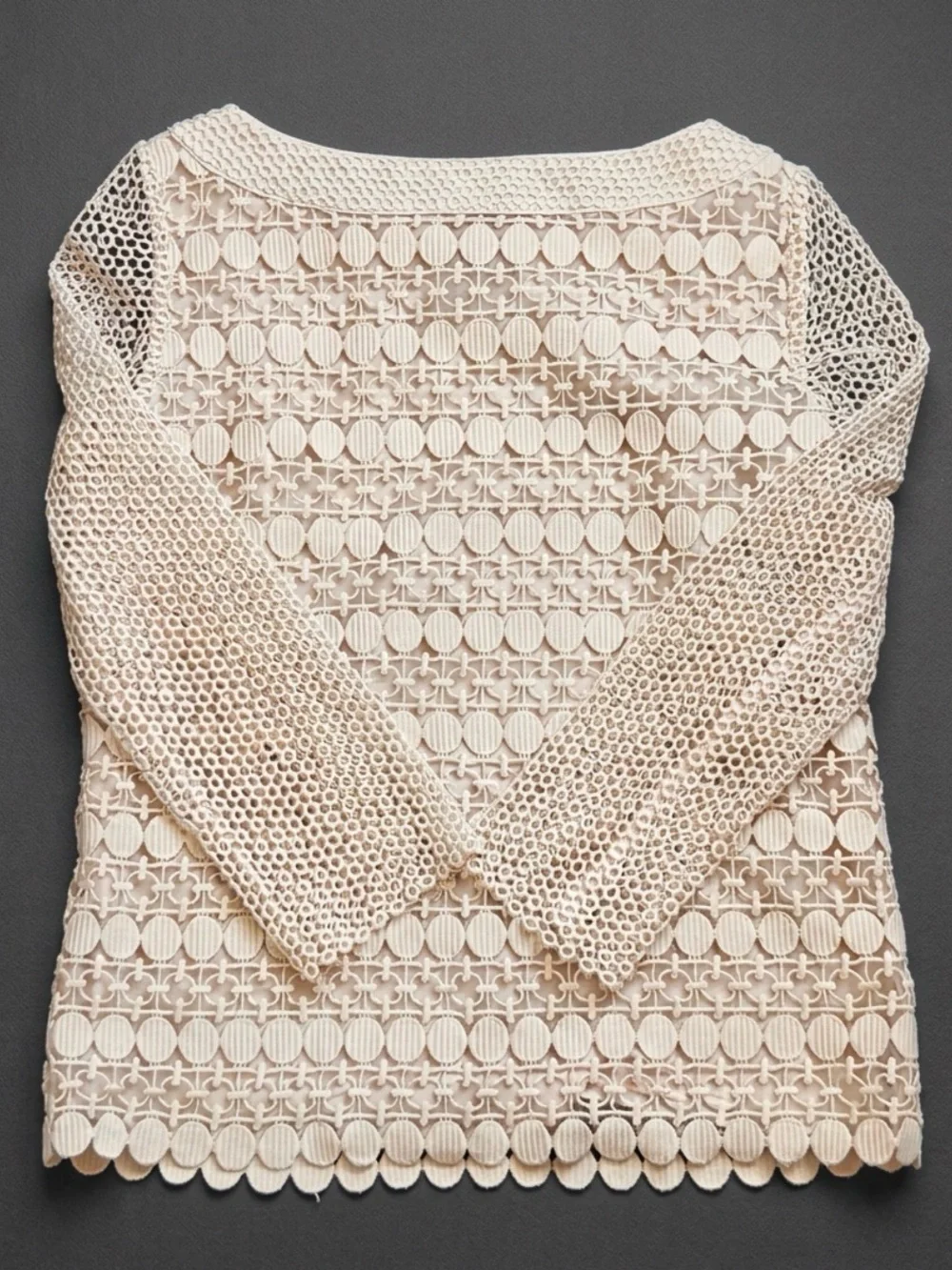 Tory Burch Ivory Crochet Lace 3/4 Sleeve Blouse Sz. 8